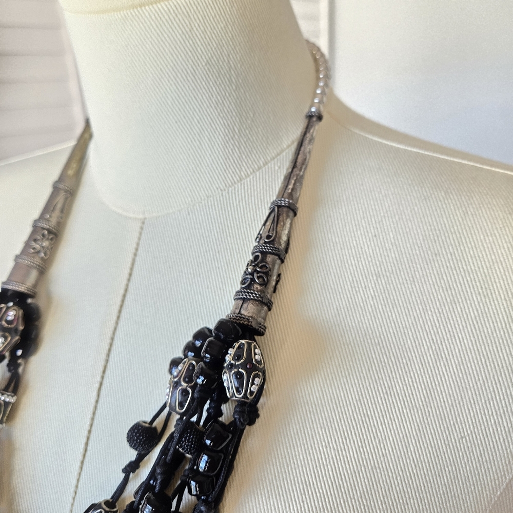 Black Beaded Multi Layer Statement Necklace Women… - image 3